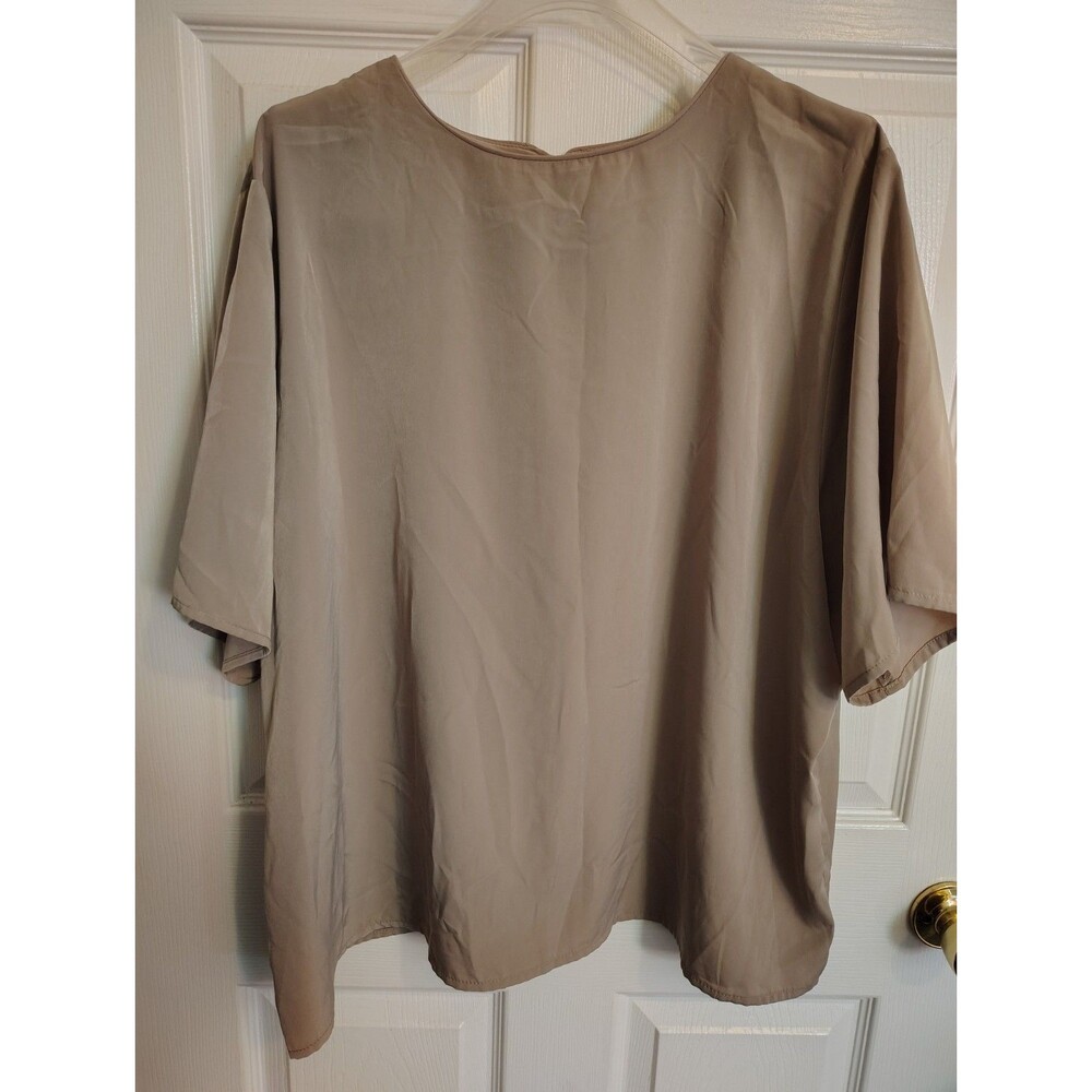 Vintage Jack Mulqueen Women’s Taupe Solid Round Neck Short Sleeve Blouse 22/24